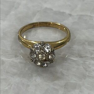 Vintage two tone marked 18k GF & Cz floral cluster cocktail ring